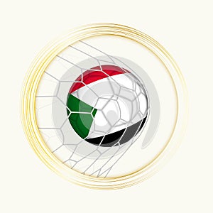 Sudan scoring goal, abstract football symbol with illustration of Sudan ball in soccer net