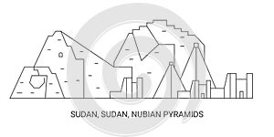 Sudan, Sudan, Nubian Pyramids, travel landmark vector illustration