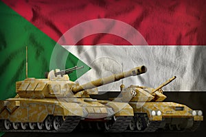 Sudan tank forces concept on the national flag background. 3d Illustration