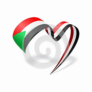 Sudanese flag heart shaped ribbon. Vector illustration.