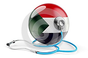 Sudanese flag with stethoscope. Health care in Sudan concept, 3D rendering