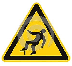 Sudden Drop Danger Warning Sign Icon Label, Black Triangle Over Yellow, Isolated Triangular Falling Injury Hazard Risk Caution