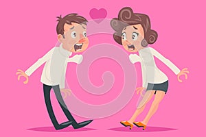 Sudden Falling in Love Shok Emotion Male Female Characters Icon Cartoon Design Vector Illustration