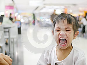 A sudden uncontrollable burst of crying of an Asian baby girl in a shopping mall