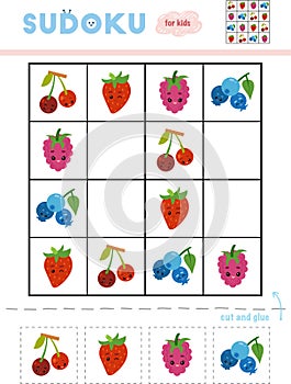 Sudoku for children, education game. Set of berries