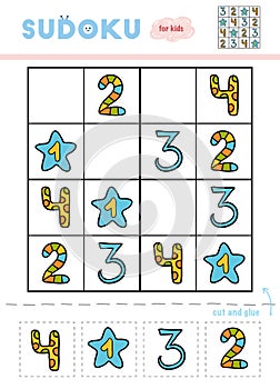 Sudoku for children, education game. Set of cartoon numbers.