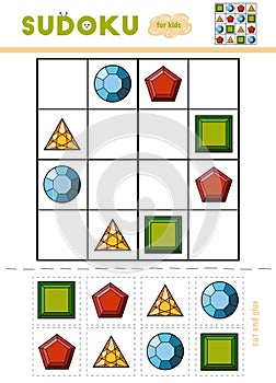 Sudoku for children, education game. Set of gemstones.