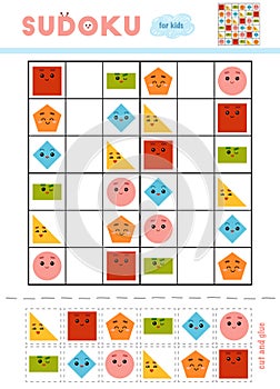 Sudoku for children, education game. Set of geometric shapes