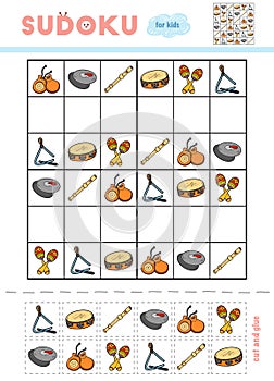 Sudoku for children, education game. Set of musical intstruments photo