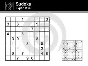 Sudoku. Expert level. Black and white, with solution.