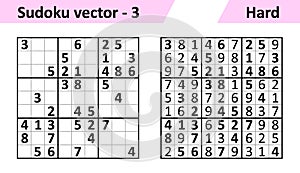 Sudoku game with answers. Simple vector design set