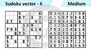 Sudoku game with answers. Simple vector design set