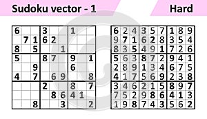 Sudoku game with answers. Simple vector design set