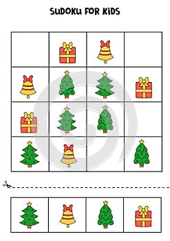 Sudoku game for kids with Christmas pictures.