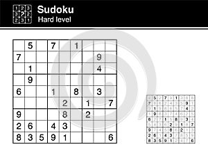 Sudoku. Hard level. Black and white, with solution.