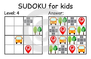 Sudoku. Kids and adult mathematical mosaic. Kids game. Road theme. Magic square. Logic puzzle game. Digital rebus