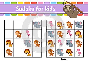 Sudoku for kids. Education developing worksheet. Activity page with pictures. Puzzle game for children. Logical thinking training