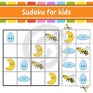 Sudoku for kids. Education developing worksheet. Activity page with pictures. Puzzle game for children. Logical thinking training