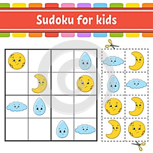 Sudoku for kids. Education developing worksheet. Activity page with pictures. Puzzle game for children. Logical thinking training