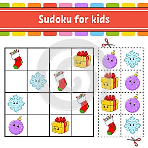 Sudoku for kids. Education developing worksheet. Activity page with pictures. Puzzle game for children. Logical thinking training