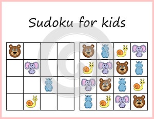 Sudoku for kids. Game for preschool kids, training logic. Worksheet for children.
