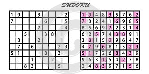 Sudoku is a number puzzle. Vector logic game with answers