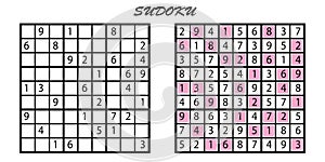 Sudoku is a number puzzle. Vector logic game with answers