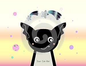 The Sue Cat Bat - illustration Art ( unique Art for Kids )