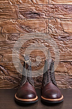 Suede Upper Dark Brown Grain Brogue Derby Boots Made of Calf Leather with Rubber Sole