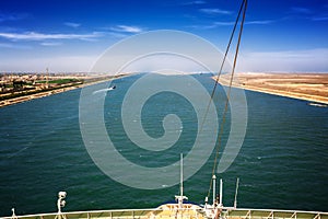 The Suez Canal at Port Said with the 2 exits to the Mediterranean Sea
