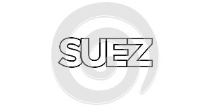Suez in the Egypt emblem. The design features a geometric style, vector illustration with bold typography in a modern font. The