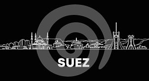 Suez with Egypt Skyline Outline Black background