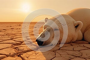 The last breath of a polar bear in the desert: an image that denounces climate change,A polar bear dies in the desert, Generative