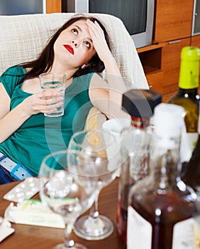 Suffering woman having headache