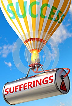 Sufferings and success - pictured as word Sufferings and a balloon, to symbolize that Sufferings can help achieving success and