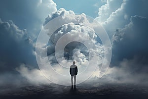 Suffocating Man depression cloud. Generate Ai