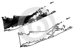Suffolk County, New York State U.S. county, United States of America, USA, U.S., US map vector illustration, scribble sketch