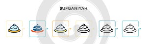 Sufganiyah vector icon in 6 different modern styles. Black, two colored sufganiyah icons designed in filled, outline, line and