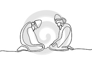 Sufi continuous line drawing minimalist design. Islamic ritual with two person learning to healing his heart and wisdom photo