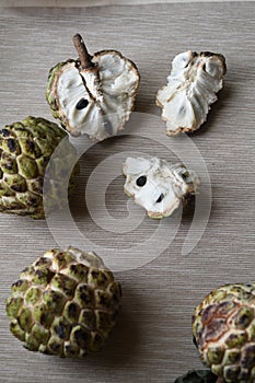 Sugar apples Annona squamosa on neutral background.