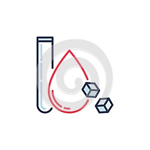 Sugar in Blood with Test Tube vector Glycemia concept colored icon
