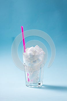 Sugar on blue background