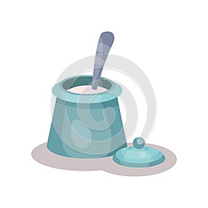 Sugar bowl and spoon vector Illustration isolated on a white background