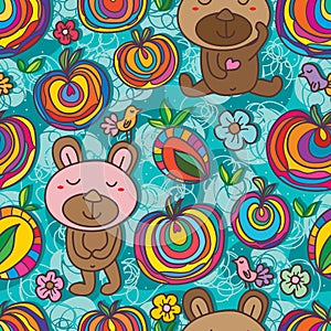 Sugar candy colorful bear bird seamless pattern