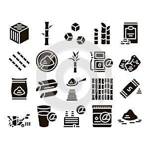 Sugar Cane Agriculture Glyph Set Vector