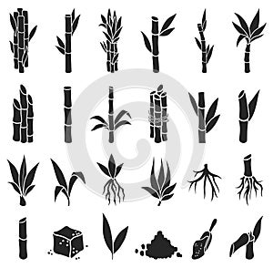 Sugar cane black vector illustration on white background.Sugarcane set icon.Vector illustration of sweet sugar.Set icon