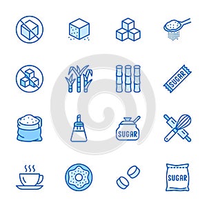 Sugar cane, cube flat line icons set. Sweetener, stevia, bakery products vector illustrations. Outline signs for