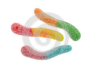 Sugar coated colorful gummy worms photo