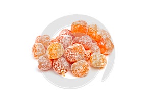 Sugar coated kumquats dried fruits isolated on white background