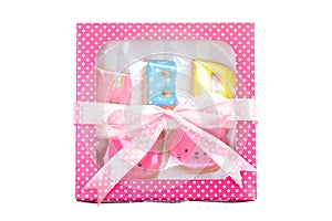 Sugar cookies or royal icing cookies in pink gift box